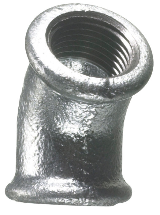 Galvaniseret vinkel 3/4" - muffe/muffe 45 gr.